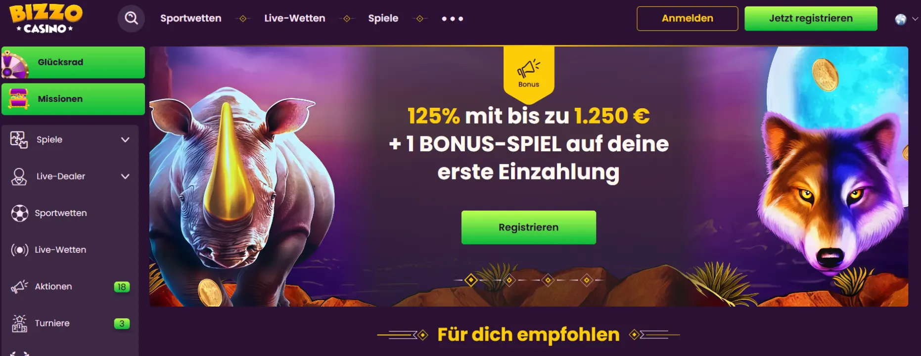 Bizzo Casino Screen